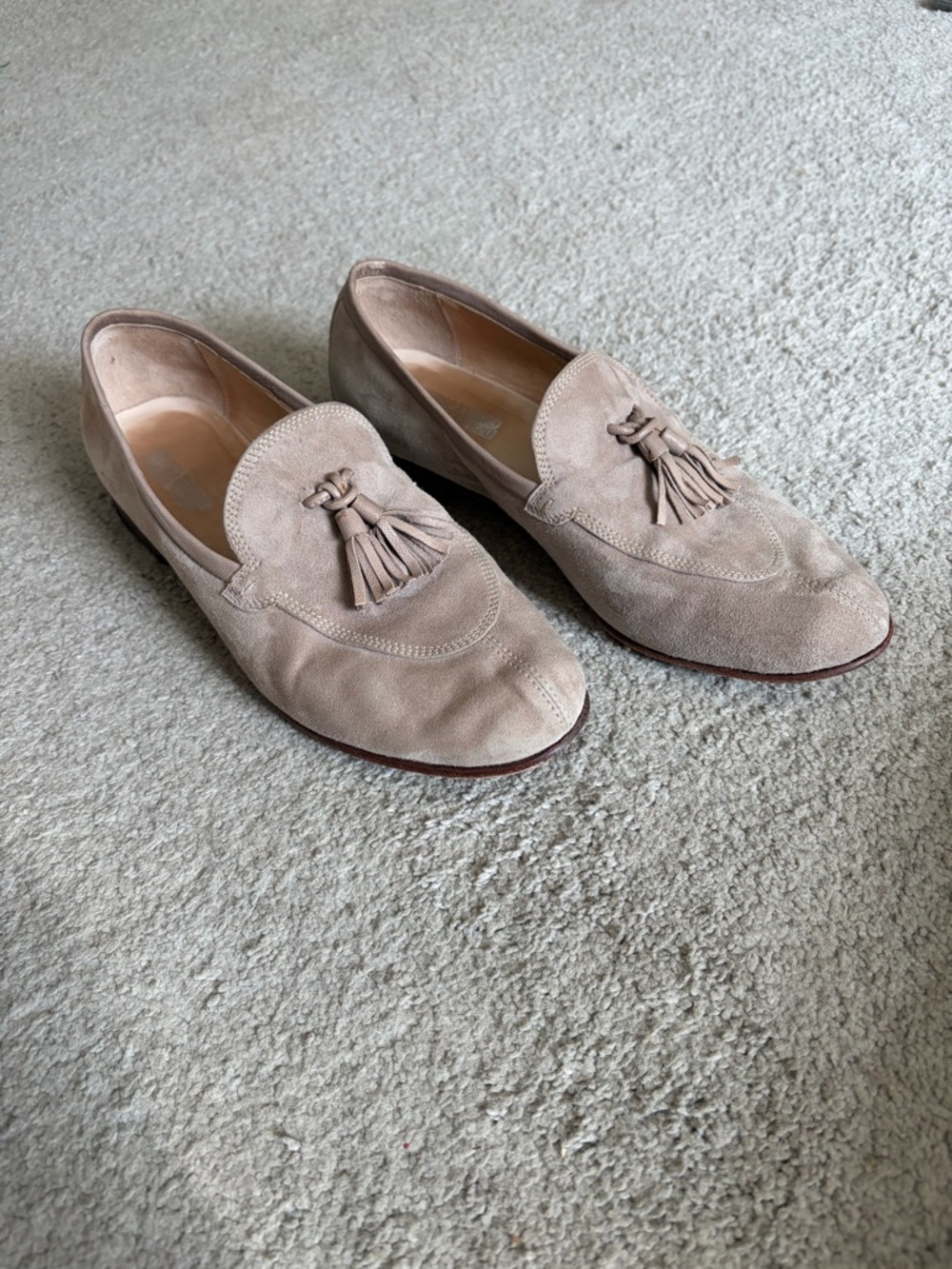 Verso Suede and Leather Tassel Women’s Loafers in Light Beige, Size 40 Handmade